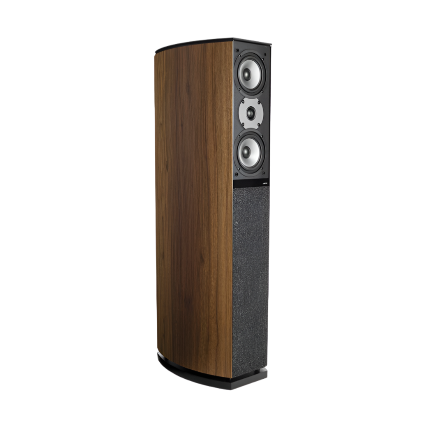 Jamo D590 Floor Standing Speaker in walnut in angle view