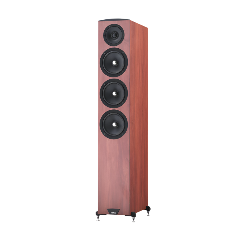 Jamo C607 MK II Floor Standing Speaker in dark apple in angle view 