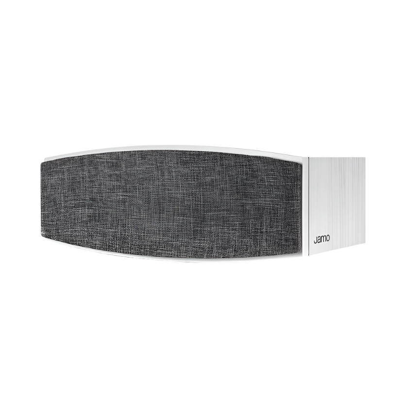 Jamo C9 CEN II Center Speaker in white oak in angle view with grille  