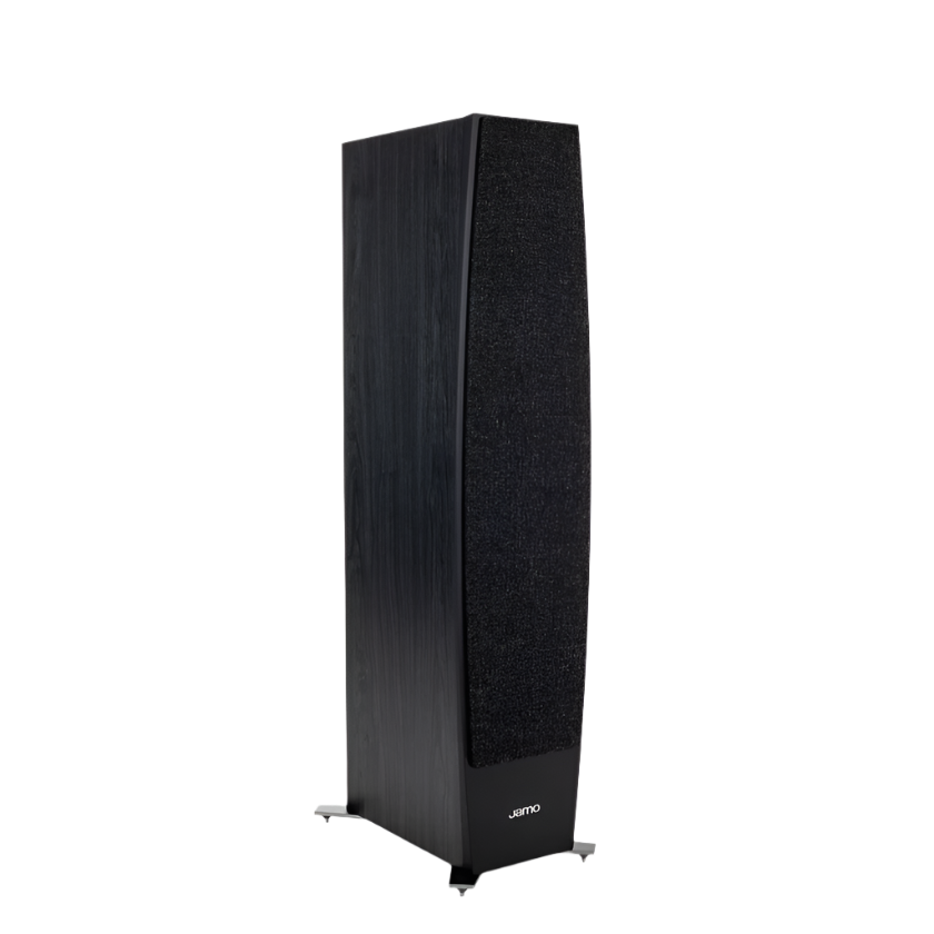 Jamo C95 II Floor Standing Speaker in black ash in angle view with grille
