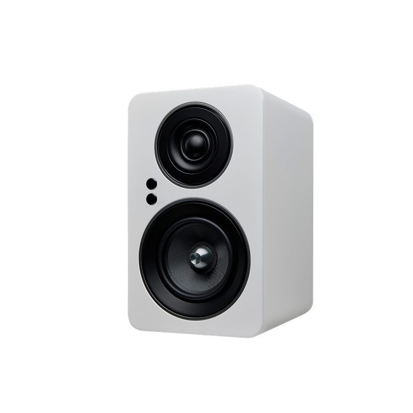 Jamo C705PA MKII Active Bookshelf Speaker in matte white in angle view