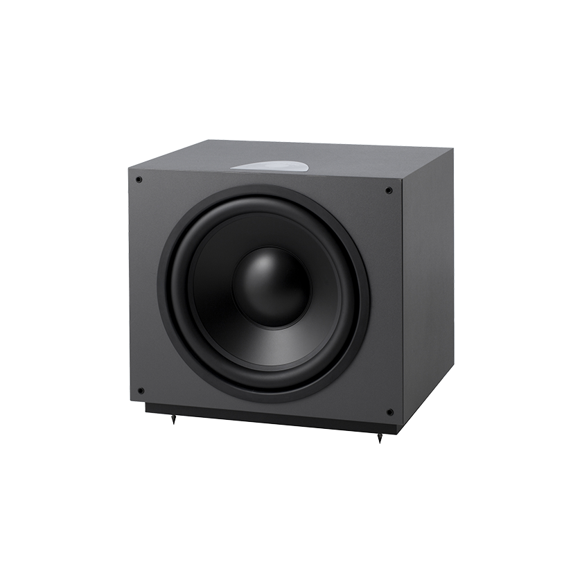 Jamo D600 SUB in stone grey in angle view